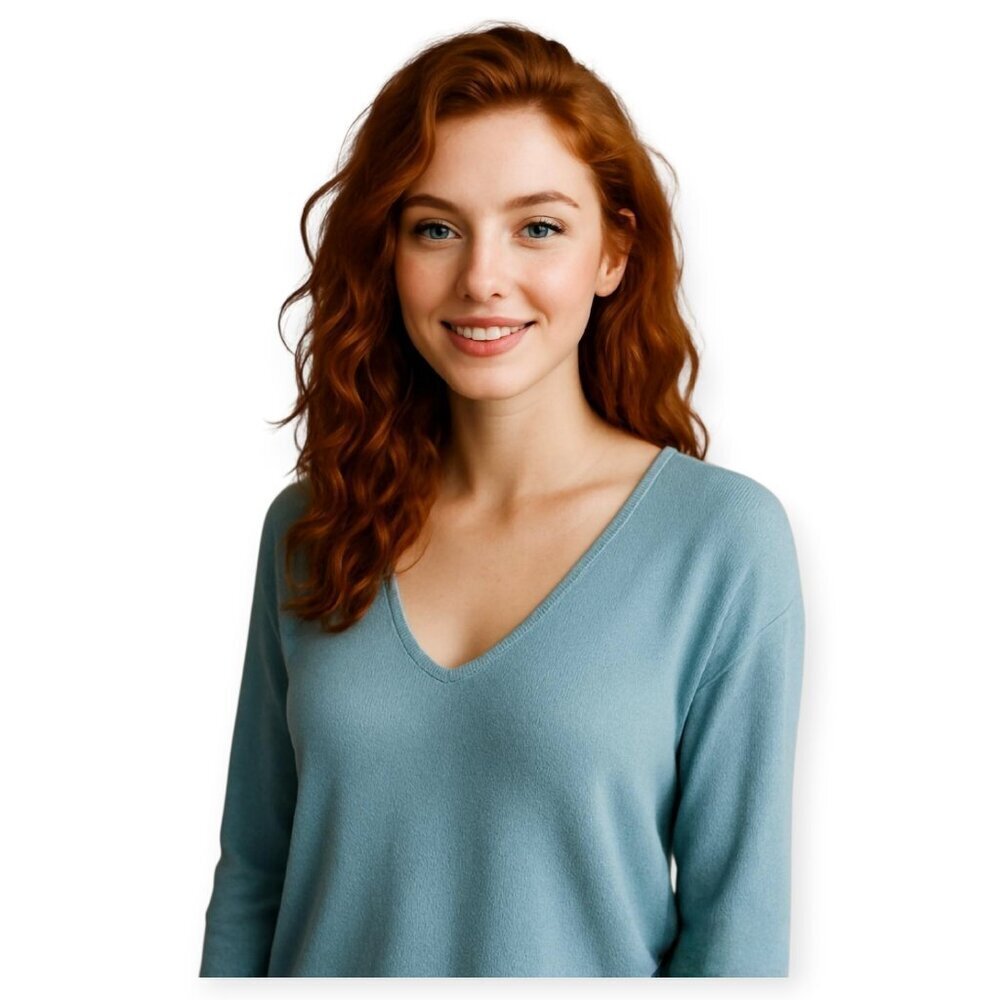 Madewell Spindrift Waffle Knit V Neck Top Steely Ocean XXS Cotton Long Sleeve